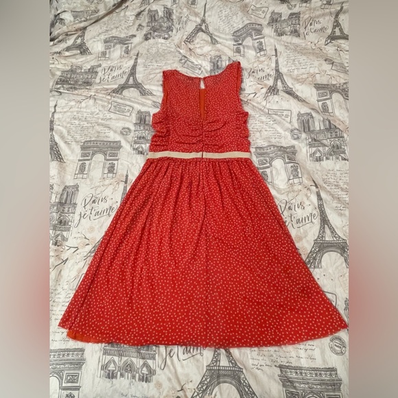 ANTHROPOLOGIE Postmark Orange and Beige Swiss Dots Dress Size Small - Picture 3 of 7